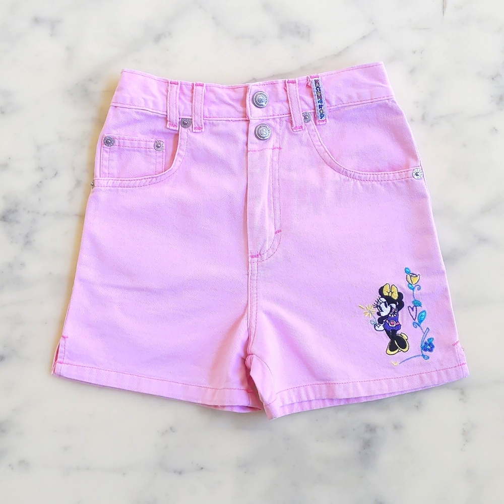 Disney Pink Short with multi color embroidered Minnie and flowers design.